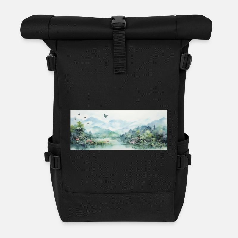 Aquarell-Landschaft - Rolltop Rucksack - Schwarz