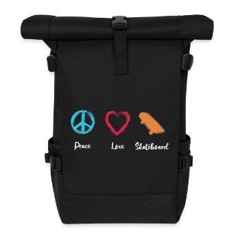 Peace Love Skateboard - Roll Top Backpack - black - Front