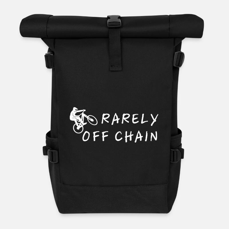 Rarely off chain – Radfahrer Spruchmotiv - Rolltop Rucksack - Schwarz