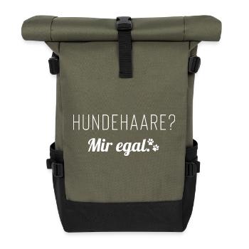 Hundehaare? Mir egal. Spruch für Hundemenschen - Rolltop Rucksack - Olive/Schwarz - Vorne