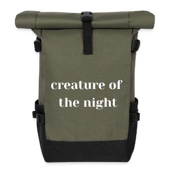 Kreatur der Nacht – Rave-Outfit Geschenkidee - Rolltop Rucksack - Olive/Schwarz - Vorne