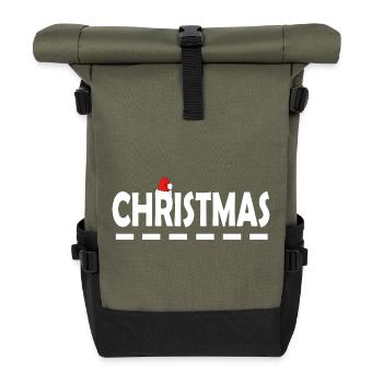 Weihnachten mit roter Weihnachtsmütze - Rolltop Rucksack - Olive/Schwarz - Vorne