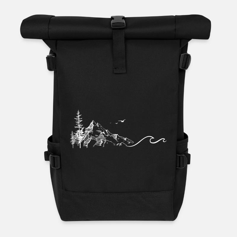 Berglandschaft mit einladenden Wellen - Rolltop Rucksack - Schwarz