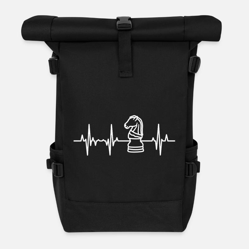 Schach Herzschlag EKG - Rolltop Rucksack - Schwarz