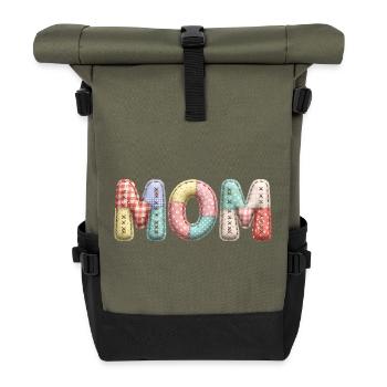 Mom Lettering Patchwork Fabric Look - Roll Top Backpack - olive/black - Front
