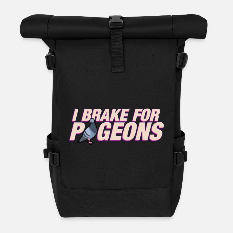 I brake for pigeons - Roll Top Backpack - black