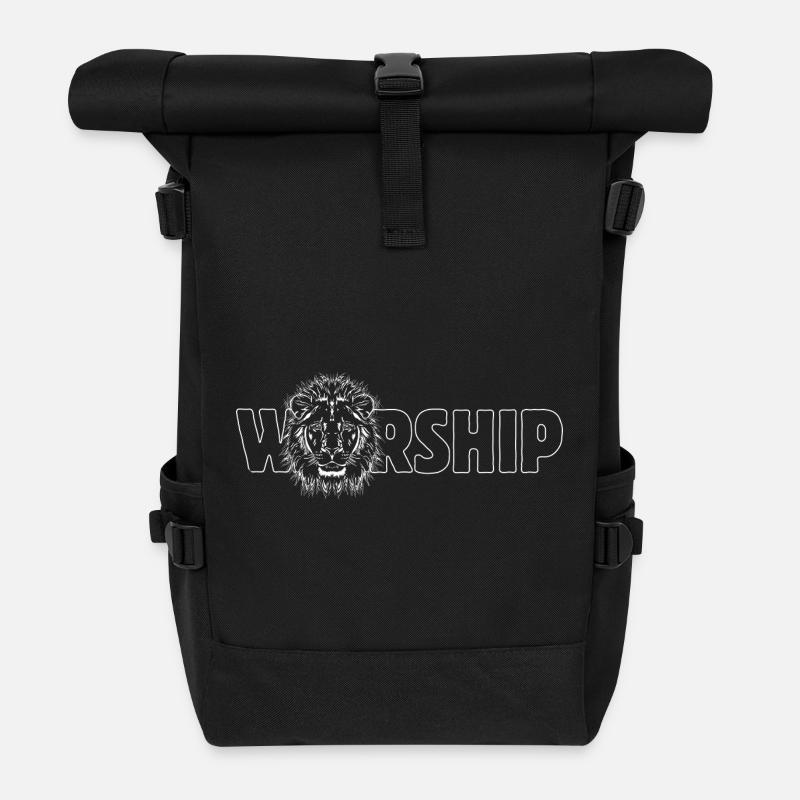 Löwe „WORSHIP“ - Rolltop Rucksack - Schwarz