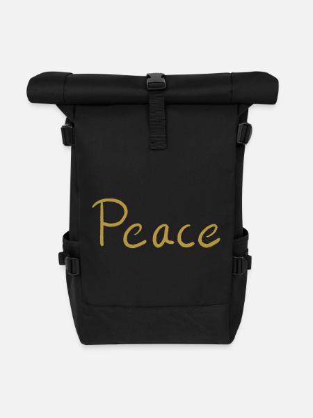 Peace Gold Lettering Brush - Roll Top Backpack - black