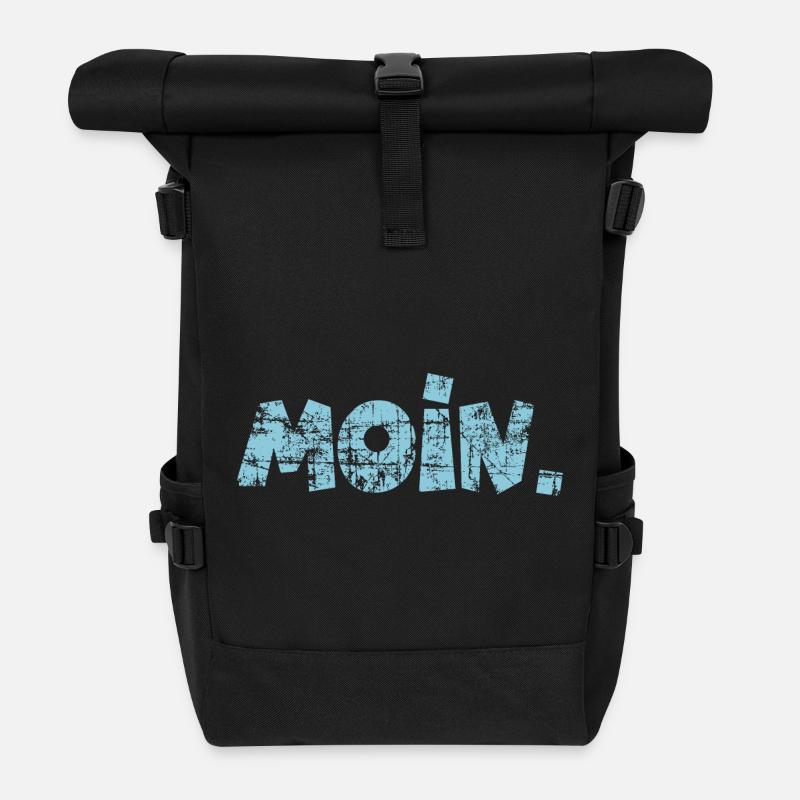 Moin. (Vintage Hellblau) Guten Morgen Gruß - Rolltop Rucksack - Schwarz