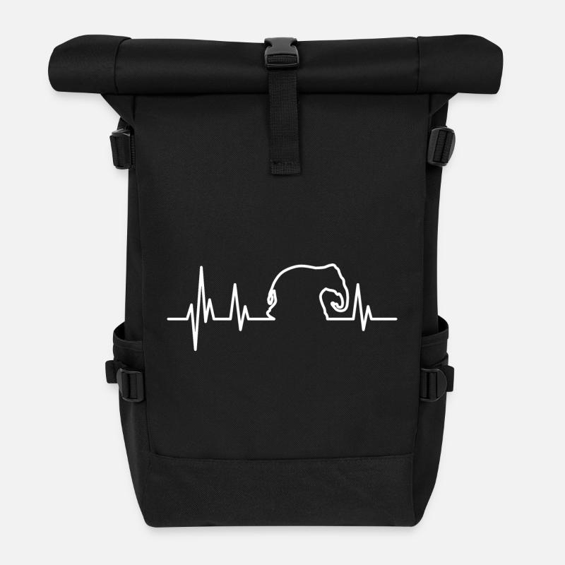 Elefant Heartbeat weiss - Rolltop Rucksack - Schwarz