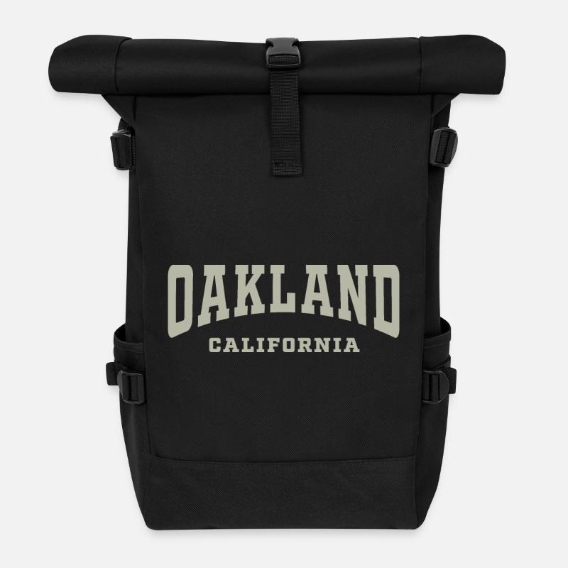 Oakland California Typography Tee - Roll Top Backpack - black