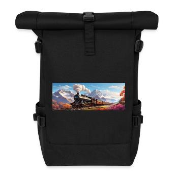 Nostalgischer Eisenbahnzug mit Dampflokomotive - Rolltop Rucksack - Schwarz - Vorne