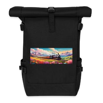 Nostalgischer Eisenbahnzug mit Dampflokomotive - Rolltop Rucksack - Schwarz - Vorne