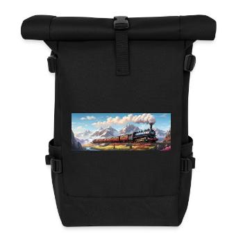 Nostalgischer Eisenbahnzug mit Dampflokomotive - Rolltop Rucksack - Schwarz - Vorne