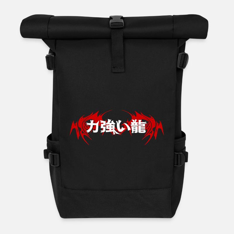 Drachen-Emblem Japanisch - Rolltop Rucksack - Schwarz