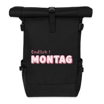 Endlich Montag – Pink Retro Schrift - Rolltop Rucksack - Schwarz - Vorne