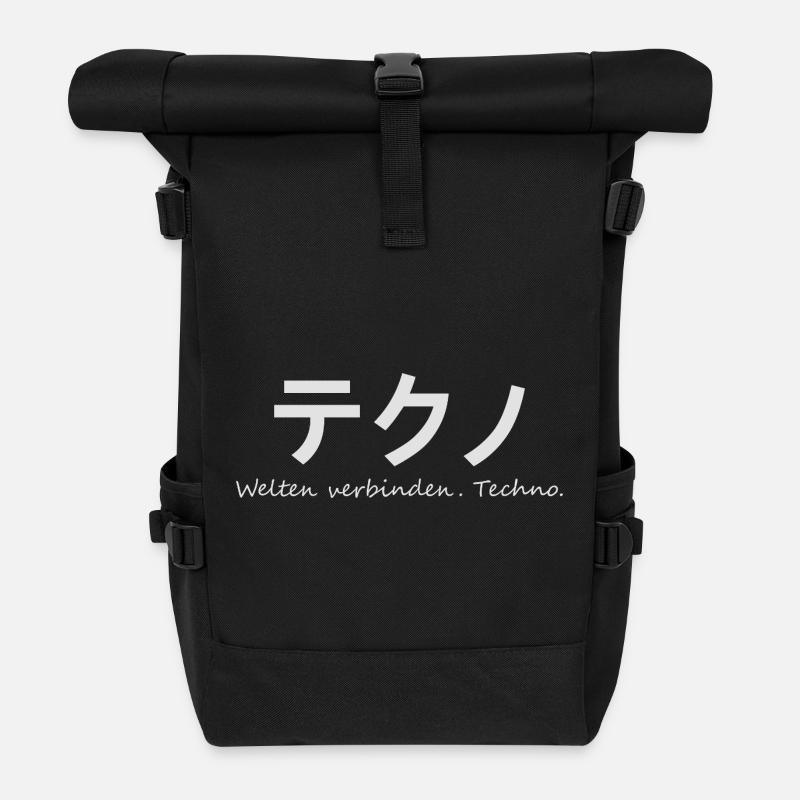 Techno - Welten verbinden. Techno | Kanji - Rolltop Rucksack - Schwarz