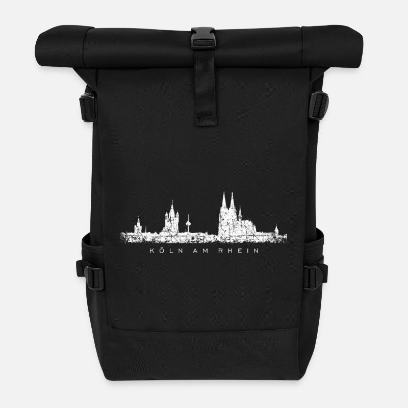 Köln am Rhein Kölner Skyline (Vintage/Weiß) - Rolltop Rucksack - Schwarz