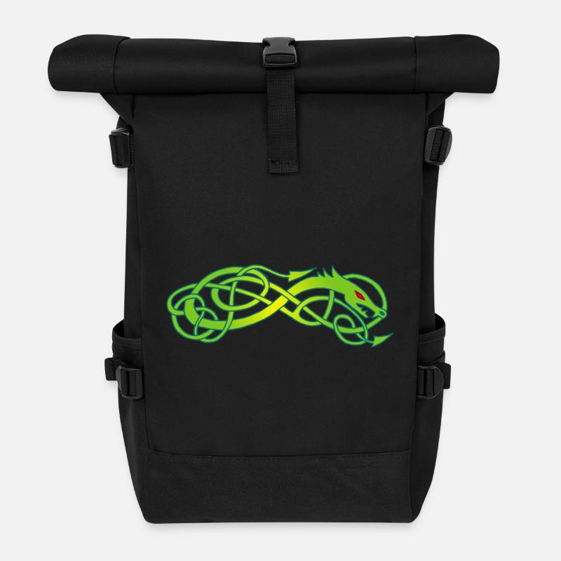 Keltische grüne Schlange - Rolltop Rucksack - Schwarz