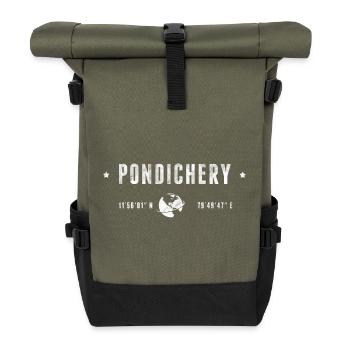 PONDICHERY Coordonnées Géographiques Stylisées - Sac à dos roll top - olive/noir - Devant