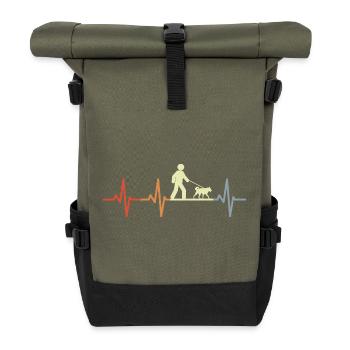 Hundehalter Herzschlag - Rolltop Rucksack - Olive/Schwarz - Vorne