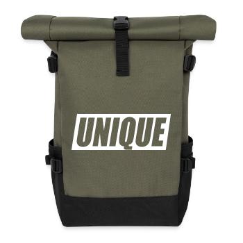 Unique Einzigartig Unikat Selbstwert Einzig Artig - Rolltop Rucksack - Olive/Schwarz - Vorne