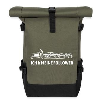 Ich und meine Follower - Lastenrad - Stau - Rolltop Rucksack - Olive/Schwarz - Vorne