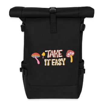 Take It Easy – Retro Mushroom 70s Design - Roll Top Backpack - black - Front