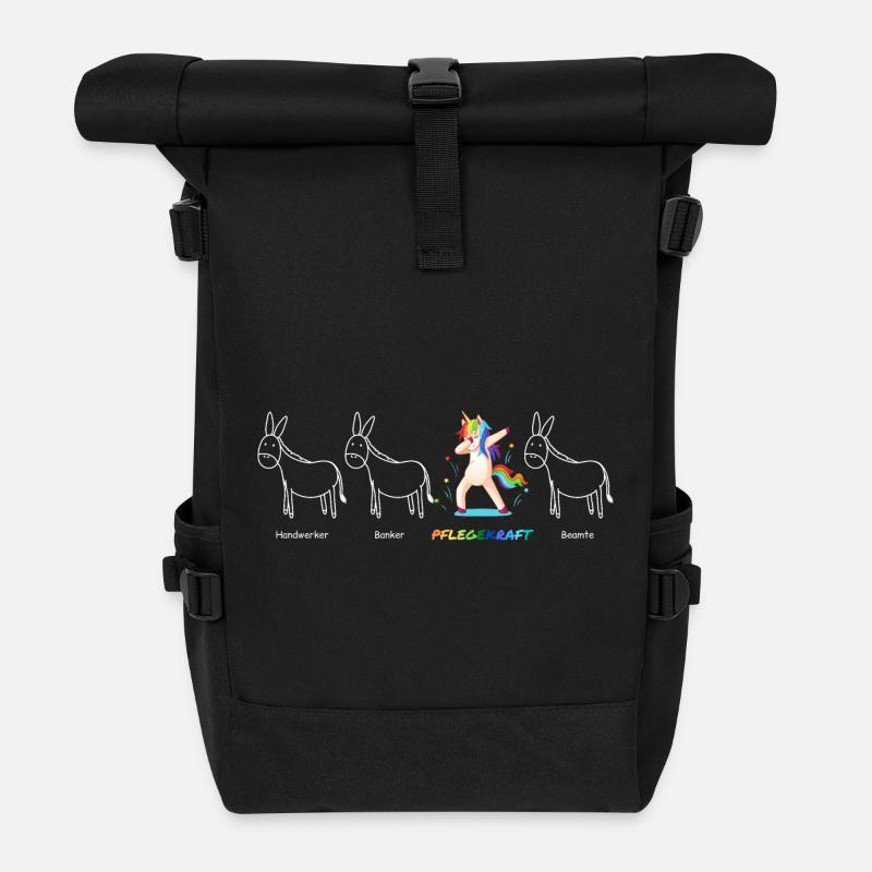 PFLEGEKRAFT Einhorn Beruf Besonders Einzigartig - Rolltop Rucksack - Schwarz