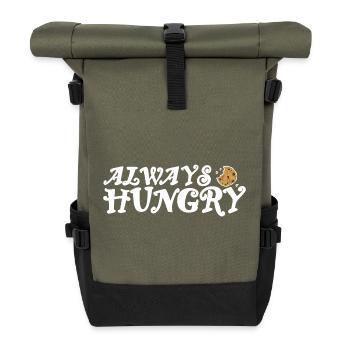 Always hungry helles Design - Rolltop Rucksack - Olive/Schwarz - Vorne