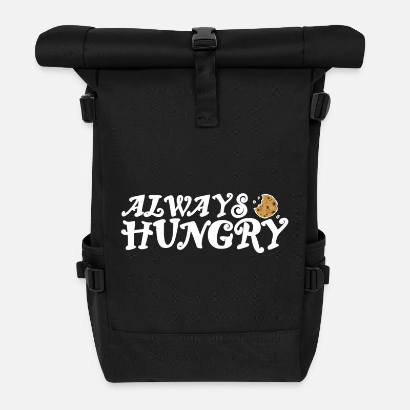 Always hungry helles Design - Rolltop Rucksack - Schwarz