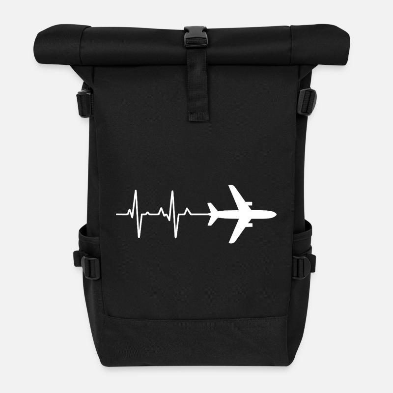Modèle de battement de cœur d’avion - Sac à dos roll top - noir