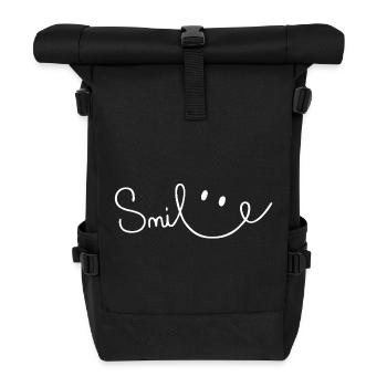 Smile Sourire Script Brush - Roll Top Backpack - black - Front