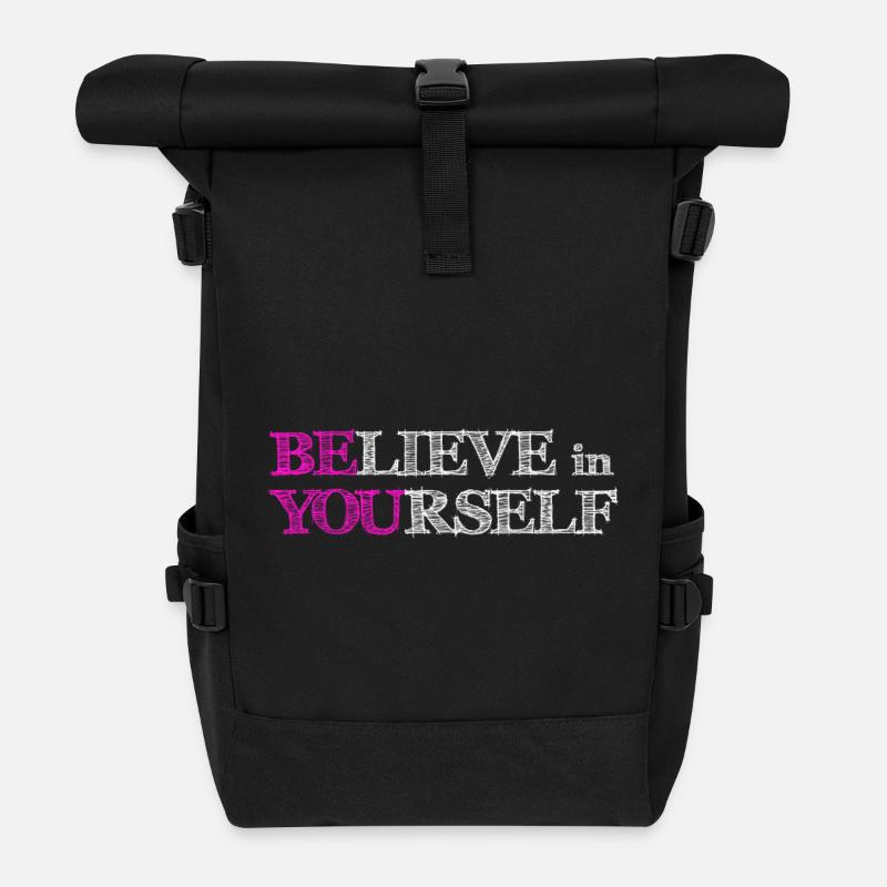 Believe In Yourself - Pink Scribble White - Roll Top Backpack - black