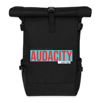 Audacity: Kräftiges Rot auf Türkis - Rolltop Rucksack - Schwarz - Vorne