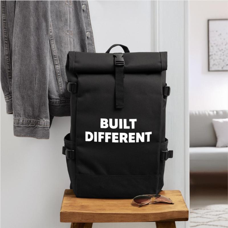 Built Different – Bold Statement Typography Roll Top Backpack