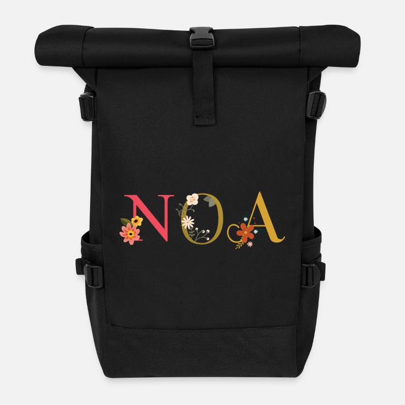 Nom de l’ANO décoré de fleurs - Sac à dos roll top - noir