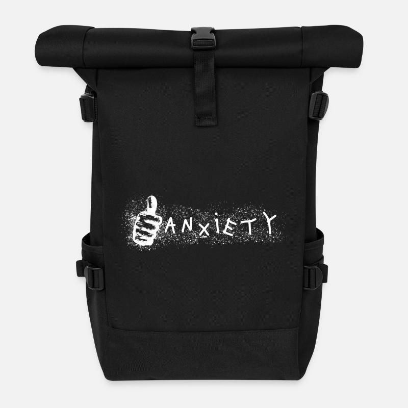 Anxiety Thumbs Up Ironic Mental Health Design. - Roll Top Backpack - black