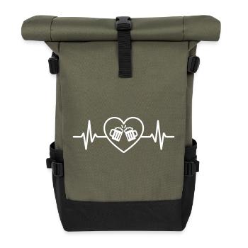 Apéro Team Bier Herz Freunde Party Anstoßen - Rolltop Rucksack - Olive/Schwarz - Vorne