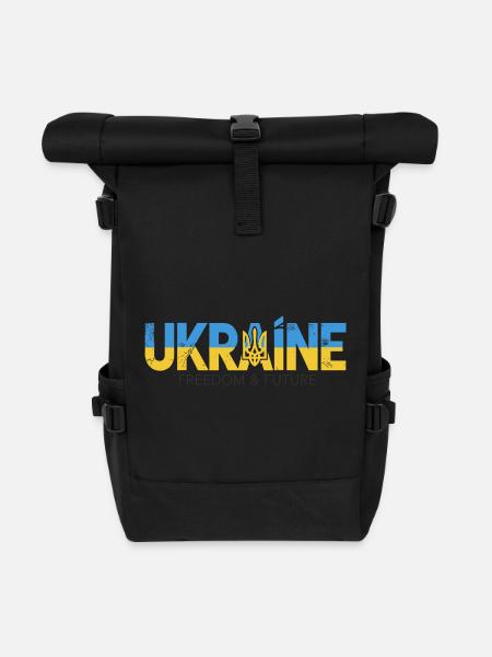 Ukrainischer Dreizack Friedensdesign - Rolltop Rucksack - Schwarz