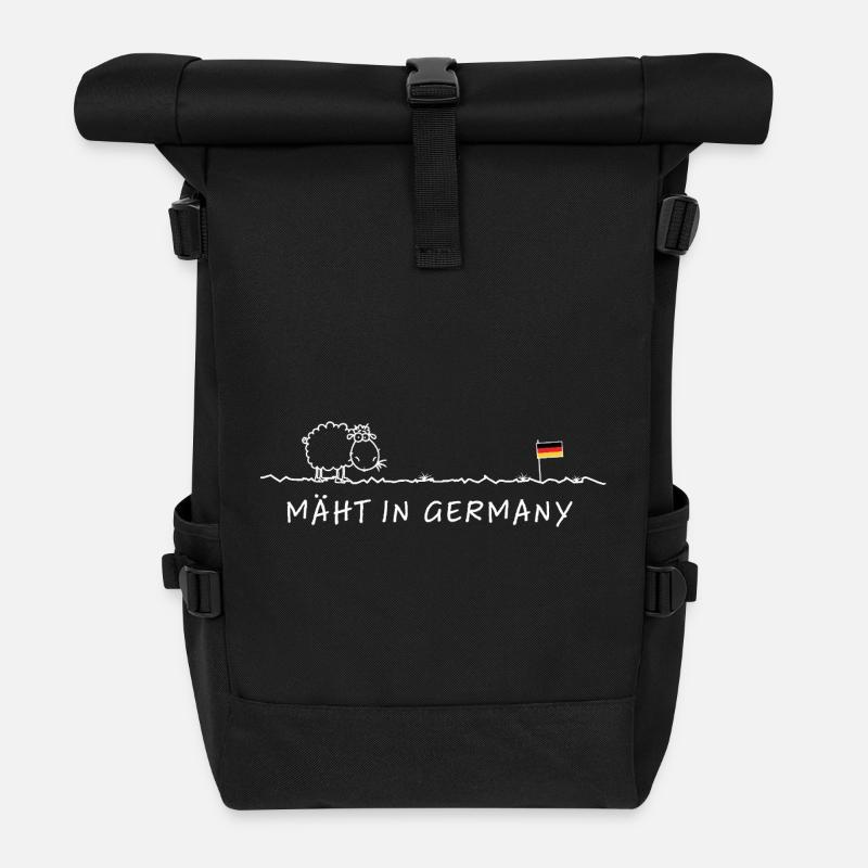Mäht in Germany – Made in Germany Schaf Wortspiel - Rolltop Rucksack - Schwarz