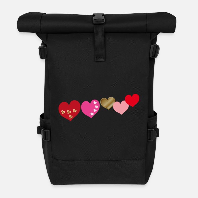  Herzen - Rolltop Rucksack - Schwarz