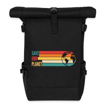 Save Our Planet Shirt Retro Umwelt - Rolltop Rucksack - Schwarz - Vorne