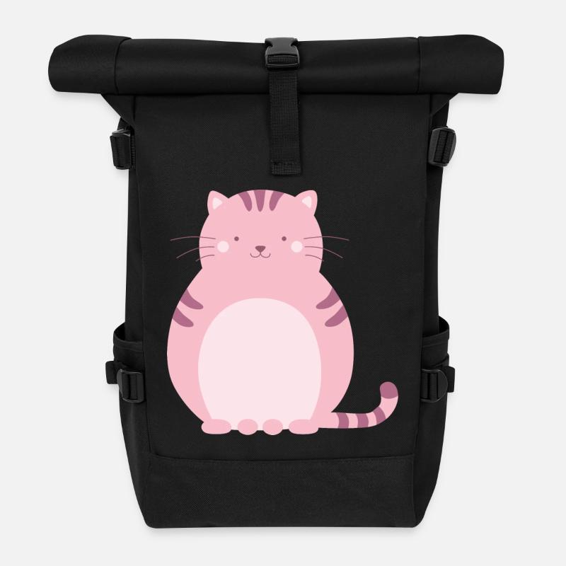 Rosa Katze - Rolltop Rucksack - Schwarz