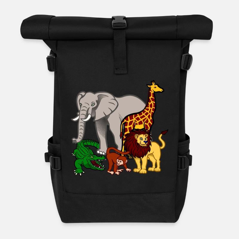 Afrique Animaux - Sac à dos roll top - noir