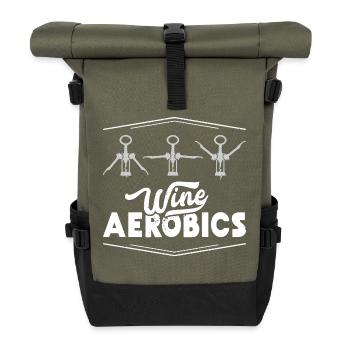 My favorite sport! Wine aerobics / wine training - Roll Top Backpack - olive/black - Front