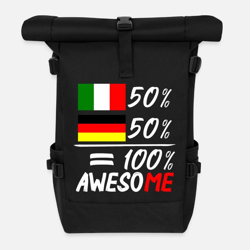 50% Italienisch 50% deutsch - Rolltop Rucksack - Schwarz