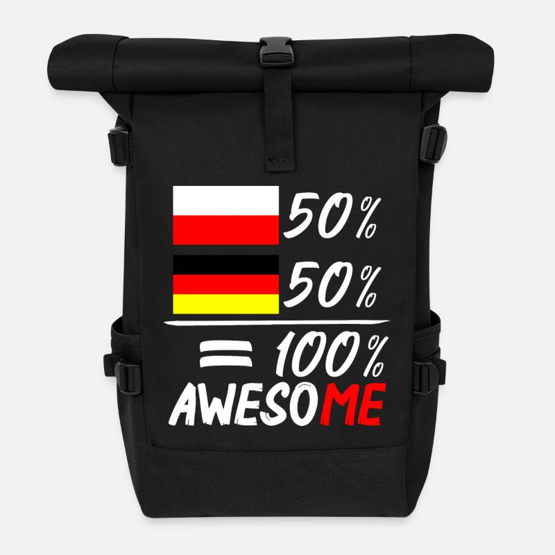 50% Polnisch 50% Deutsch - Rolltop Rucksack - Schwarz