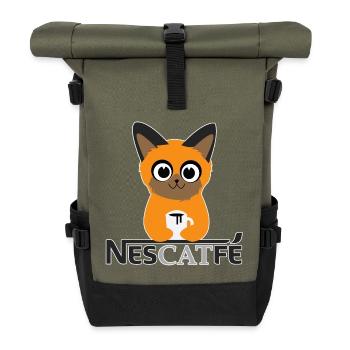 Katze Kaffe Nescatfe Geschenkidee - Rolltop Rucksack - Olive/Schwarz - Vorne