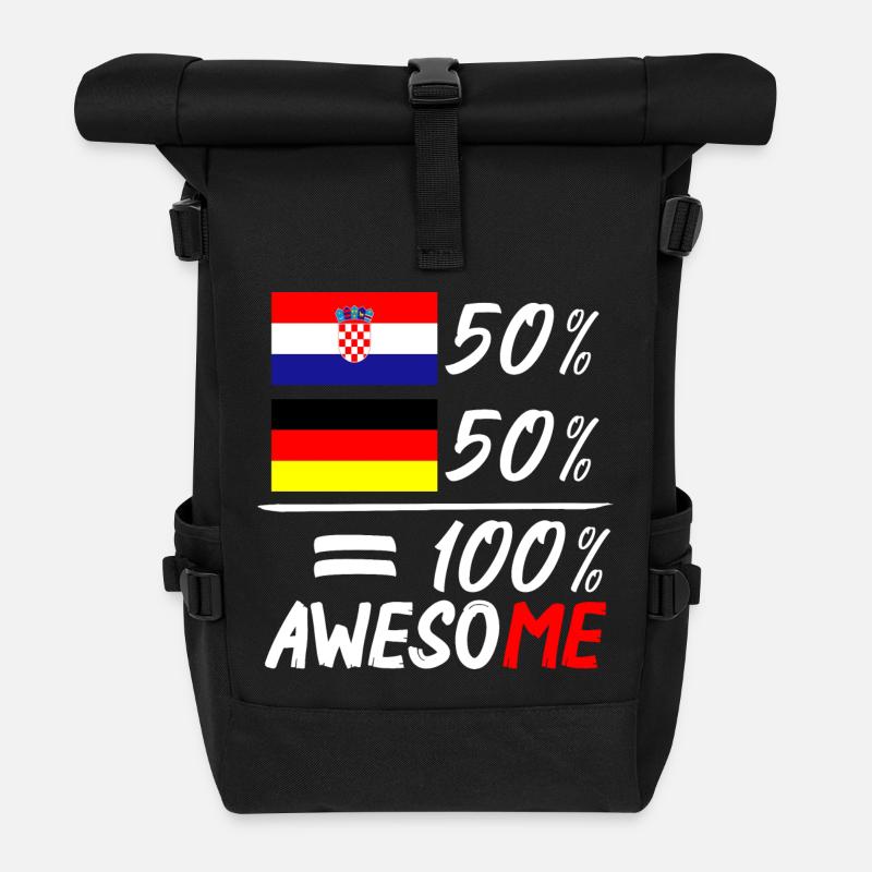 50% Kroatisch 50% Deutsch - Rolltop Rucksack - Schwarz